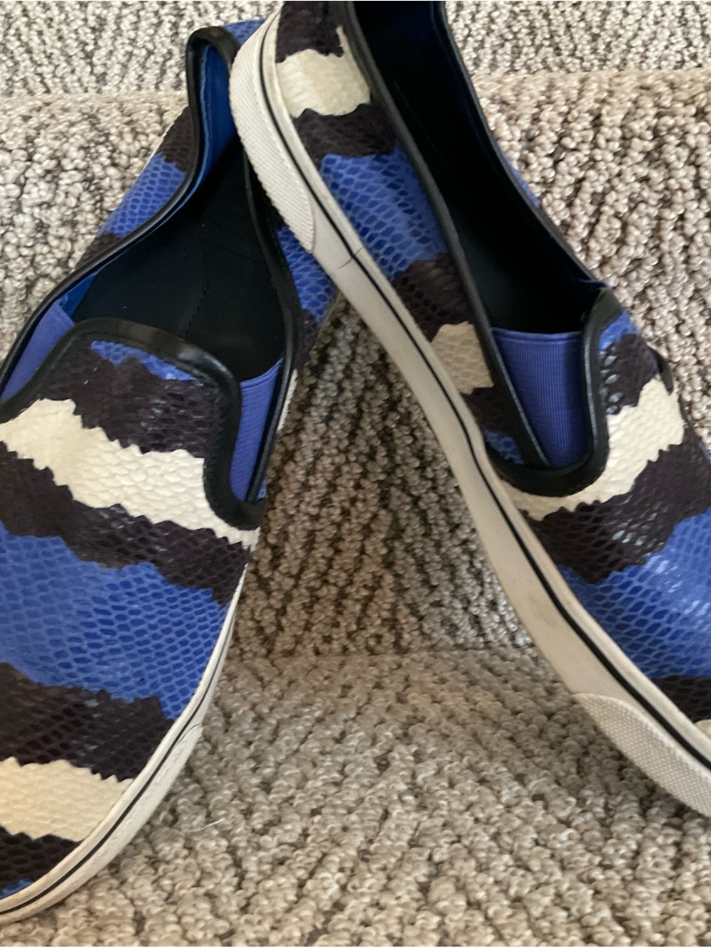 Women’s Dolce Vita Slip-On Sneakers in Blue, Black & White Snakeskin Print